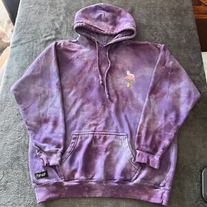 RIPNDIP Medium Hoodie – Purple Psychedelic Tie Dye Cat Graphic – Distressed
